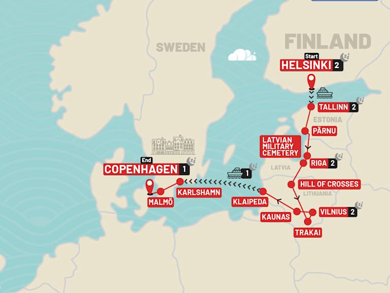 Nordic & Baltic Escape route map