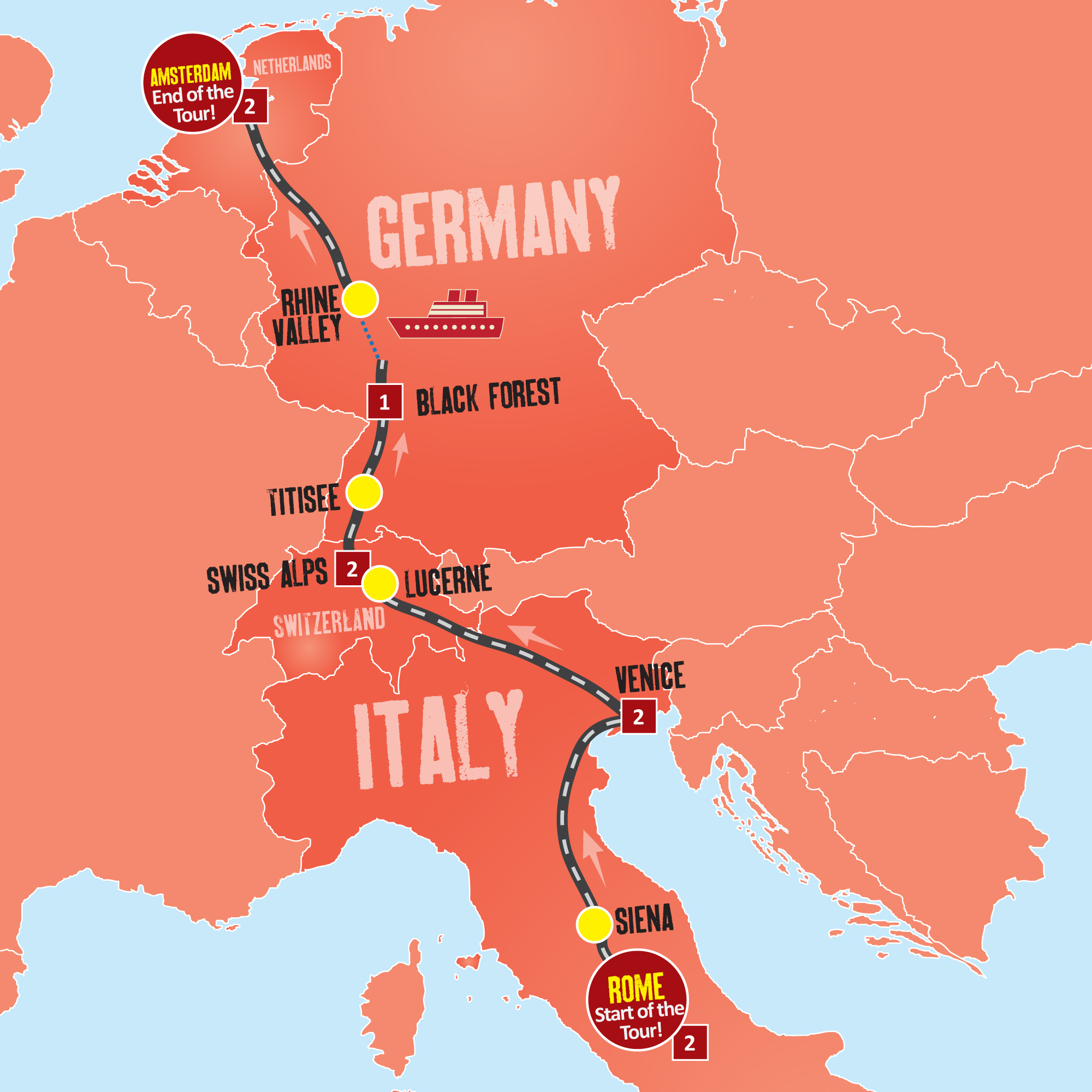 tourhub | Expat Explore Travel | Rome To Amsterdam | Tour Map