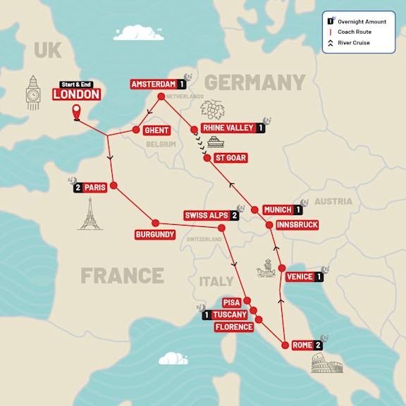 Essential Europe route map