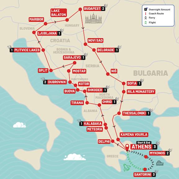 Best of the Balkans & Greek Islands route map