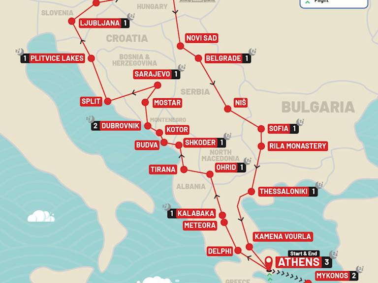 Best of the Balkans & Greek Islands route map