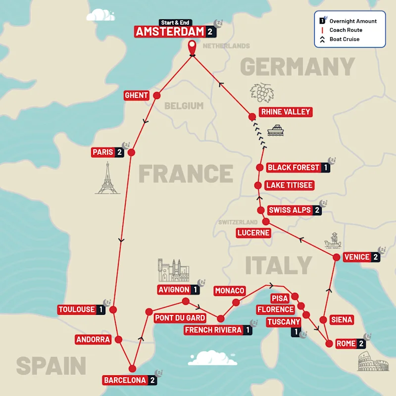 Europe tour map