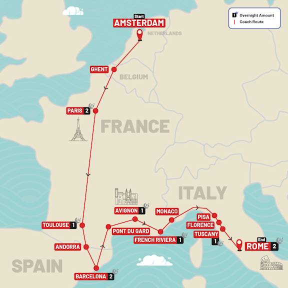 Amsterdam to Rome route map