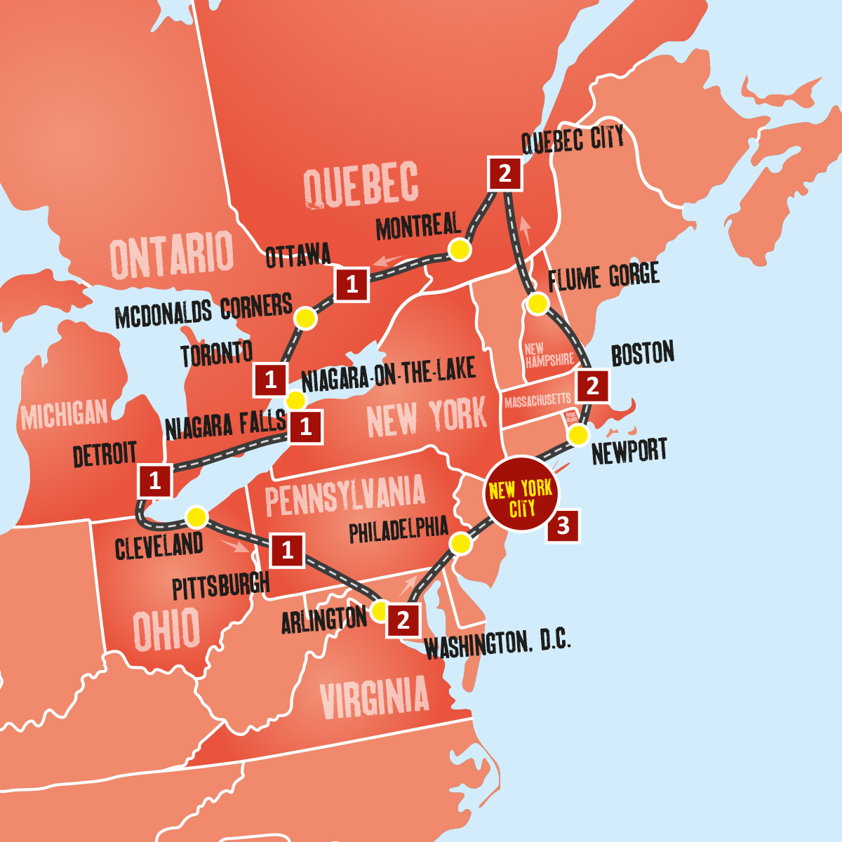 tourhub | Expat Explore Travel | Eastern Usa & Canada Escape (Incl. New York) | Tour Map