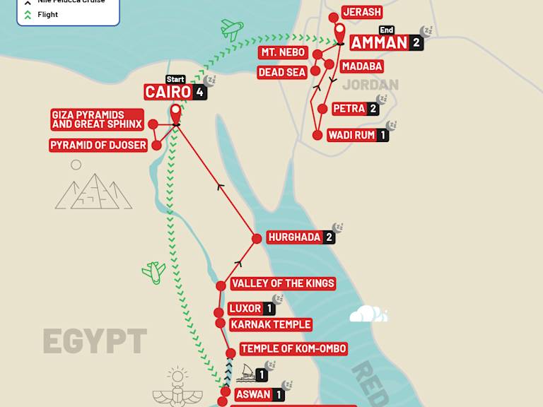 Egypt & Jordan Adventure with Felucca Cruise (2027 & Beyond) route map