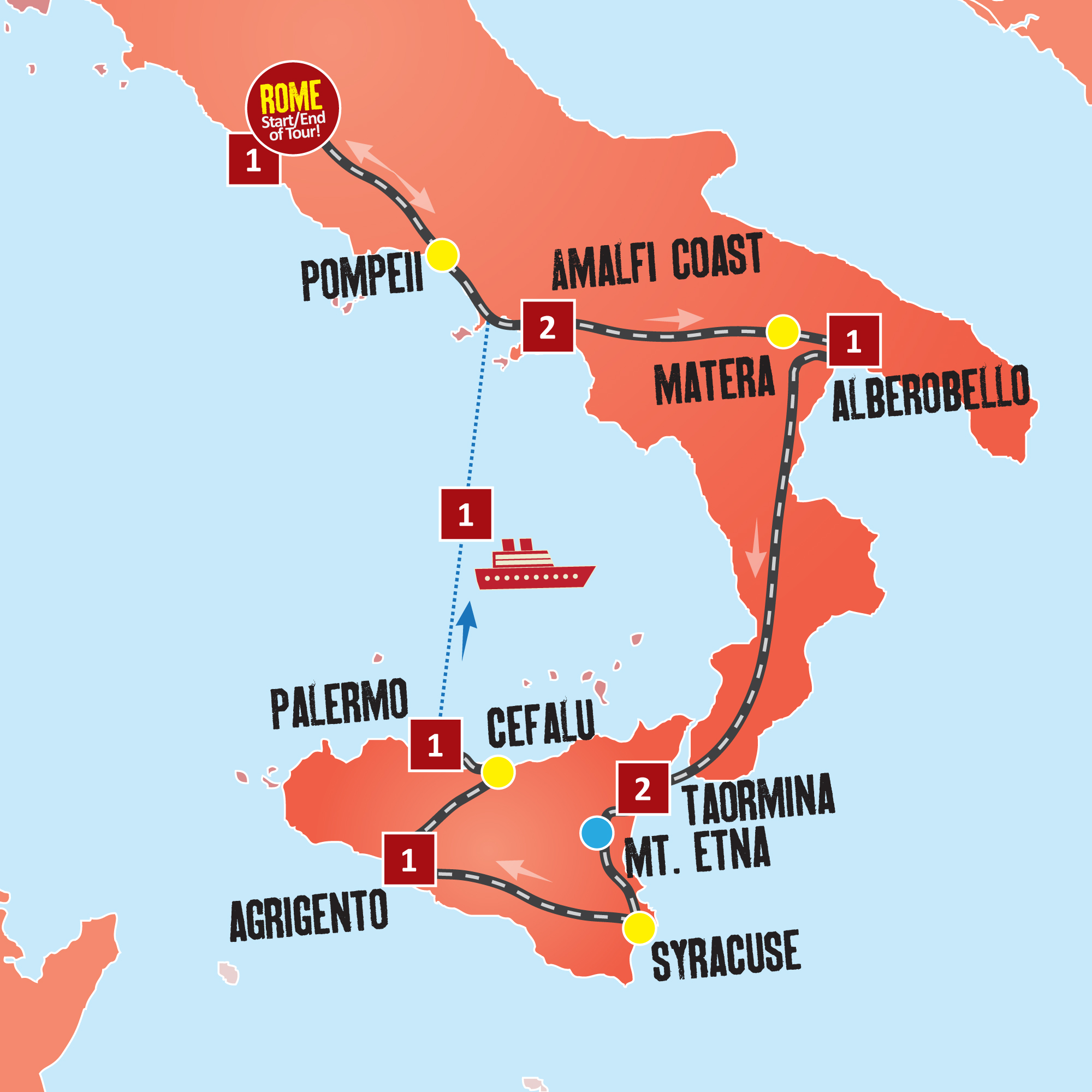 tourhub | Expat Explore Travel | Highlights Of Southern Italy & Sicily | Tour Map