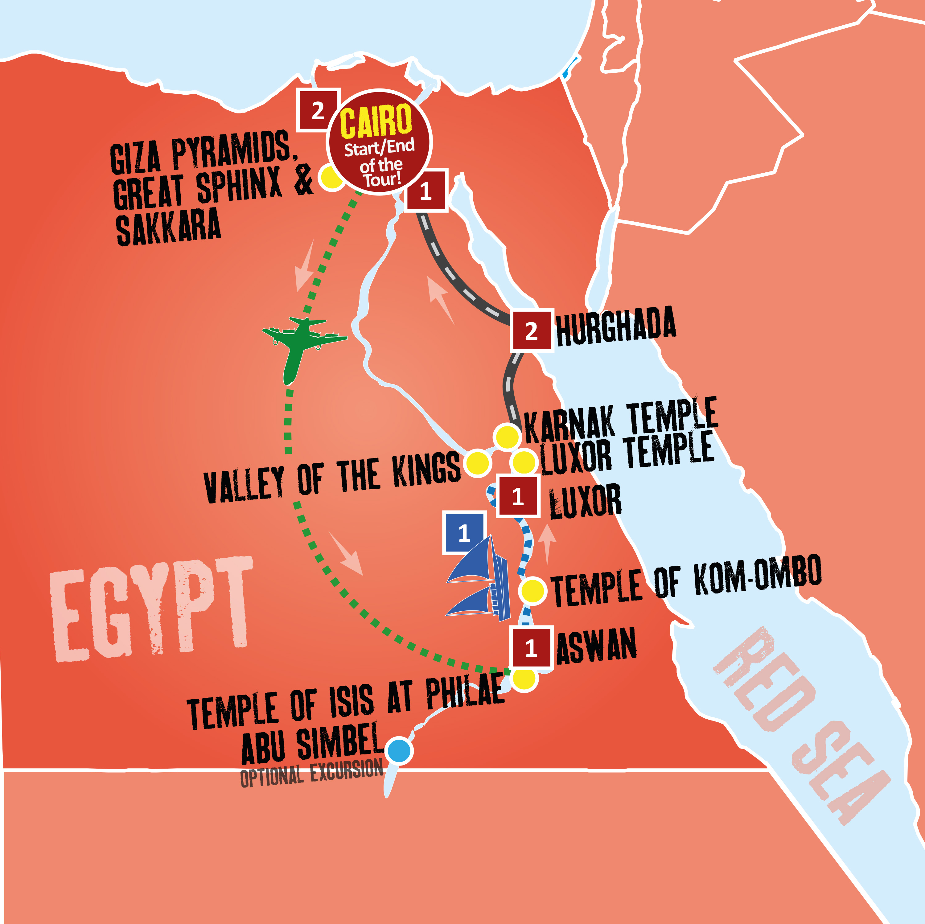tourhub | Expat Explore Travel | Egypt Nile Adventure With Felucca Cruise | Tour Map