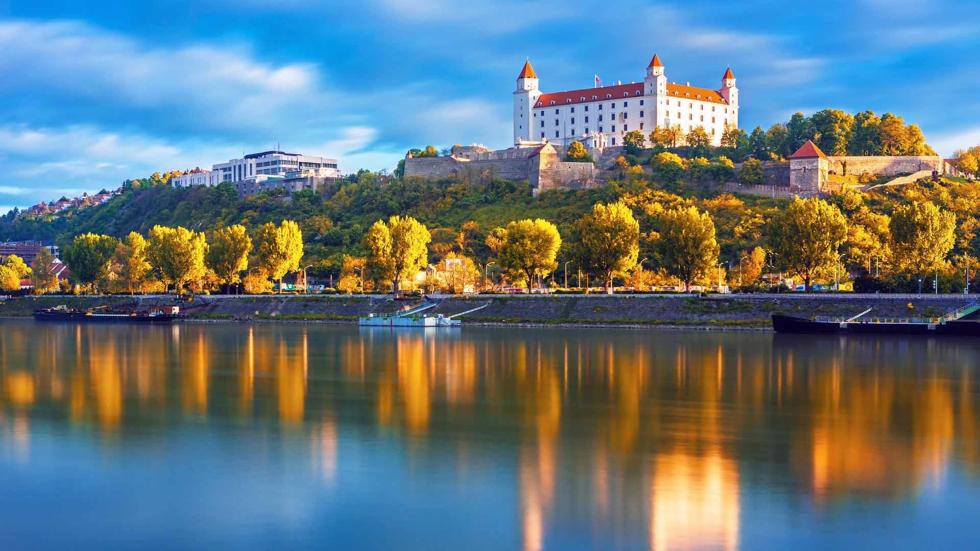 Bratislava historical center with the castle over Danube river Bratislava Slovakia