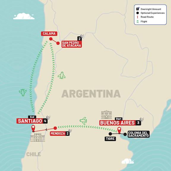 Argentina, Atacama Desert & Chile Delights (2027 & Beyond) route map