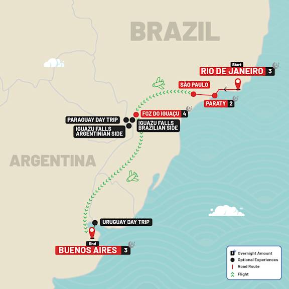Brazil, Iguazu & Argentina Delights - Tour Rio to Buenos Aires route map