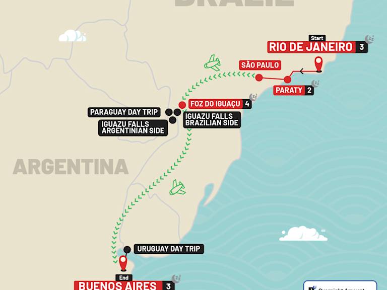 Brazil, Iguazu & Argentina Delights - Tour Rio to Buenos Aires route map