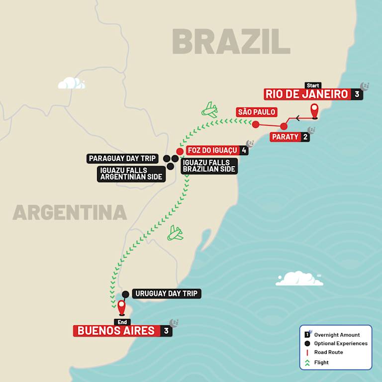 Brazil, Iguazu & Argentina Delights - Tour Rio to Buenos Aires route map
