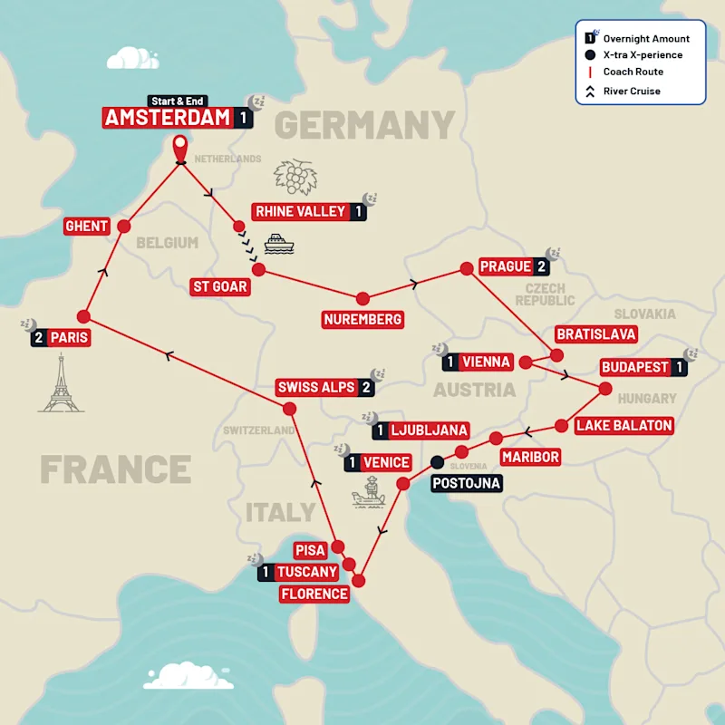 Europe tour map