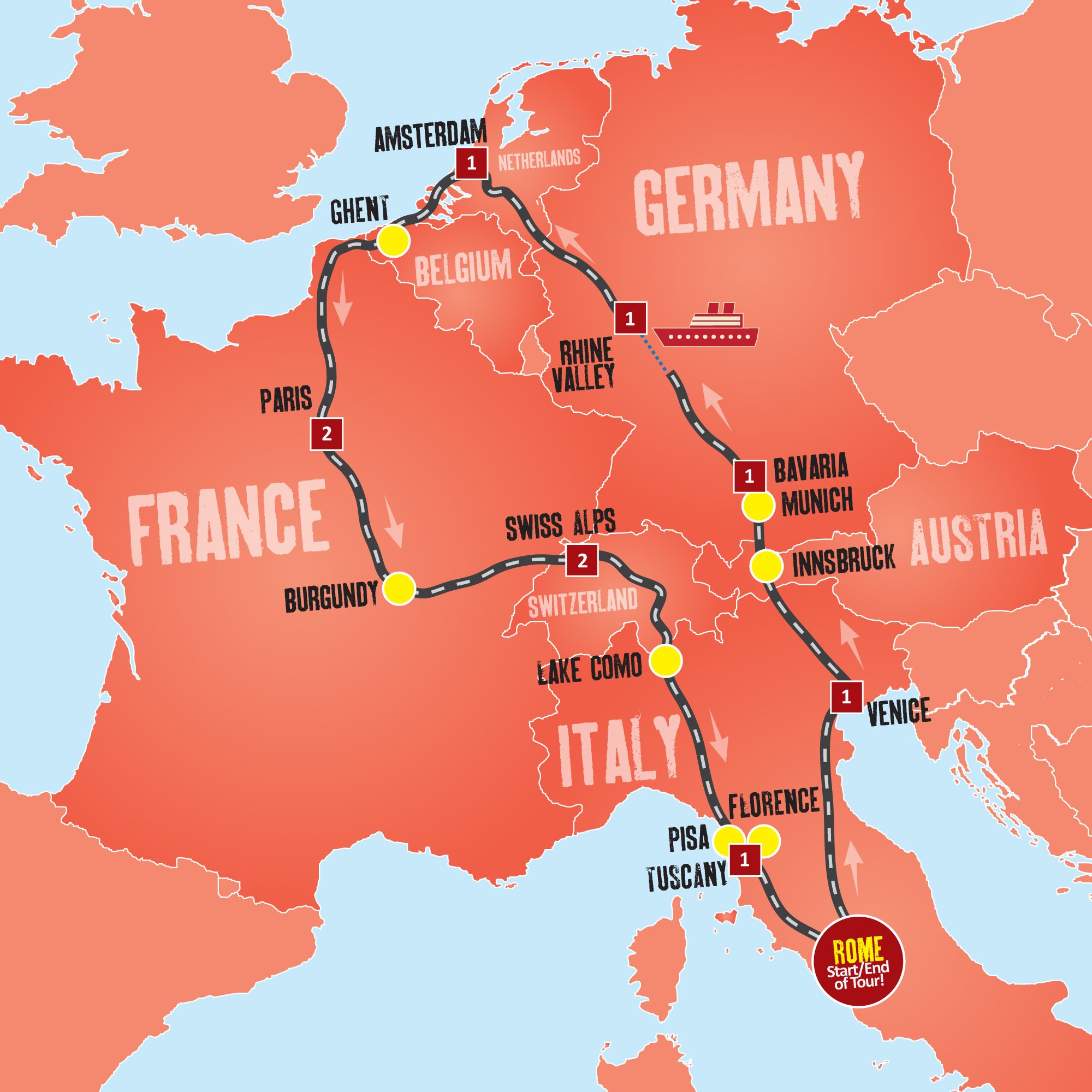 tourhub | Expat Explore Travel | European Highlights | Tour Map