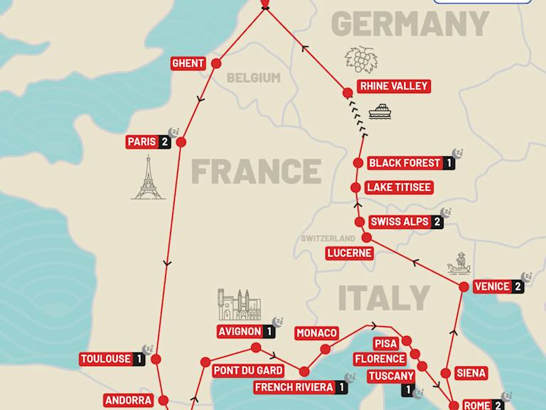 Europe Explorer route map