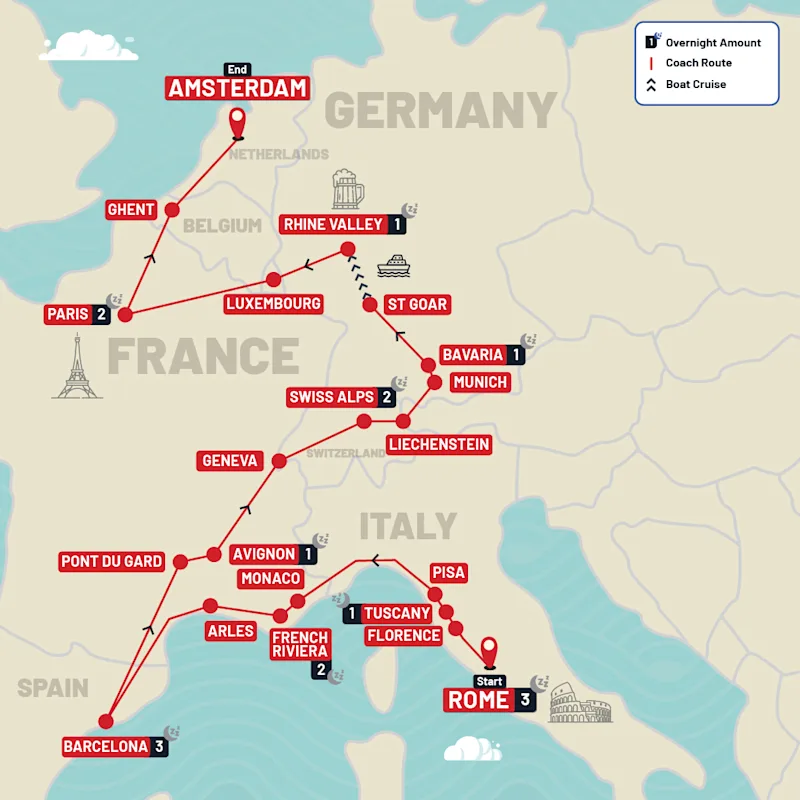 Europe tour map