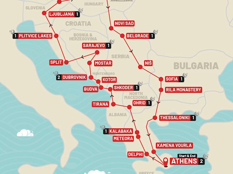 Balkan Explorer route map