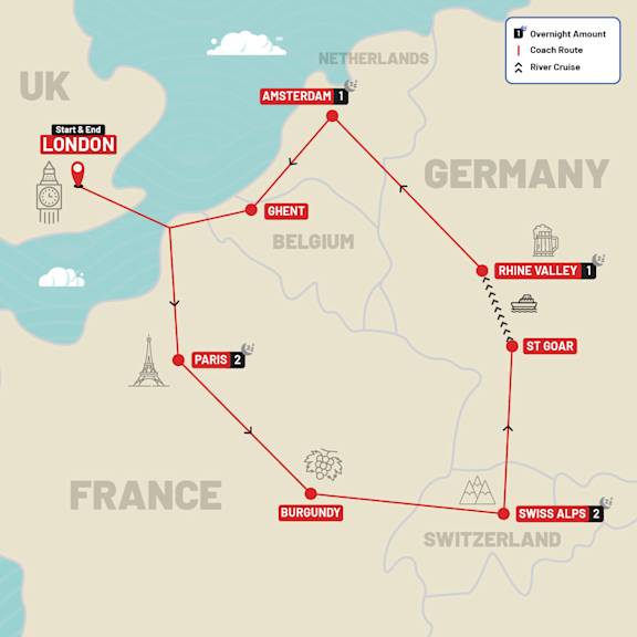 Europe Taster route map