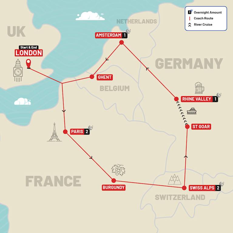 Europe Taster route map