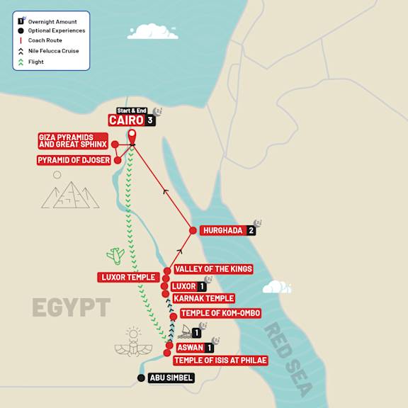 Egypt Nile Adventure with Felucca Cruise route map