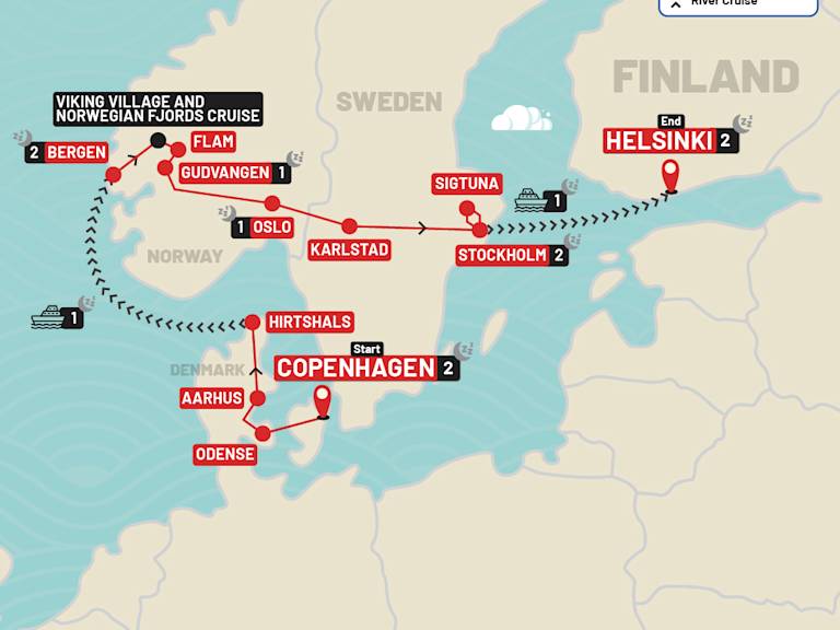 Copenhagen to Helsinki Christmas & New Year route map