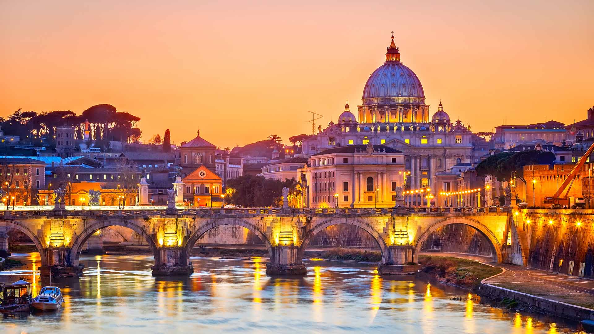 Night view at St. Peter-s cathedral in Rome Italy