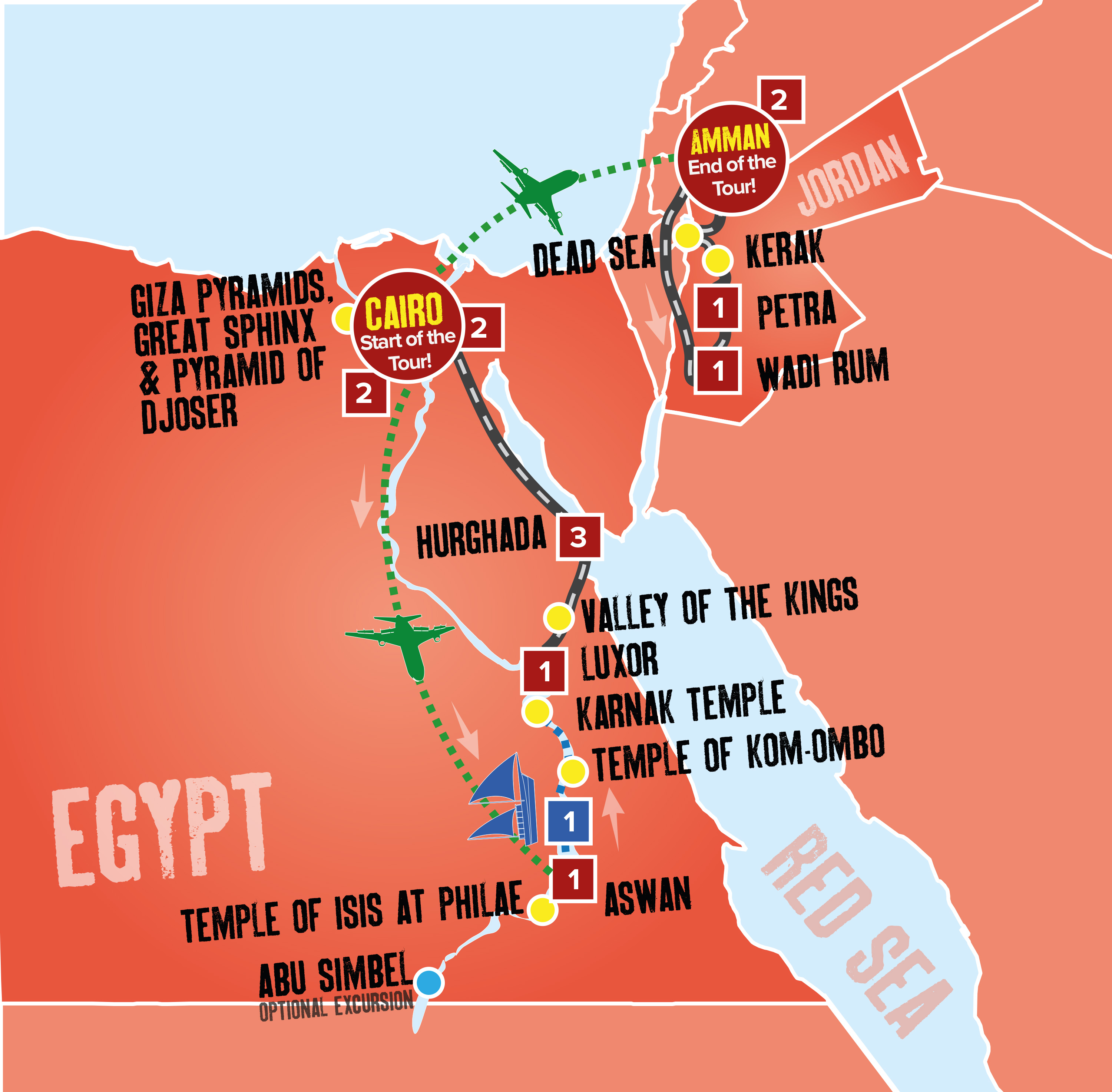 tourhub | Expat Explore Travel | Egypt & Jordan Adventure With Felucca Cruise | Tour Map