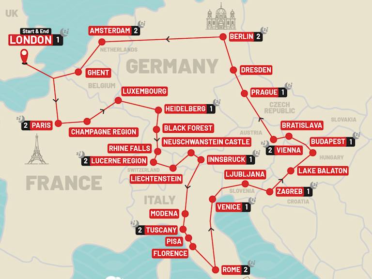 Best of Europe route map