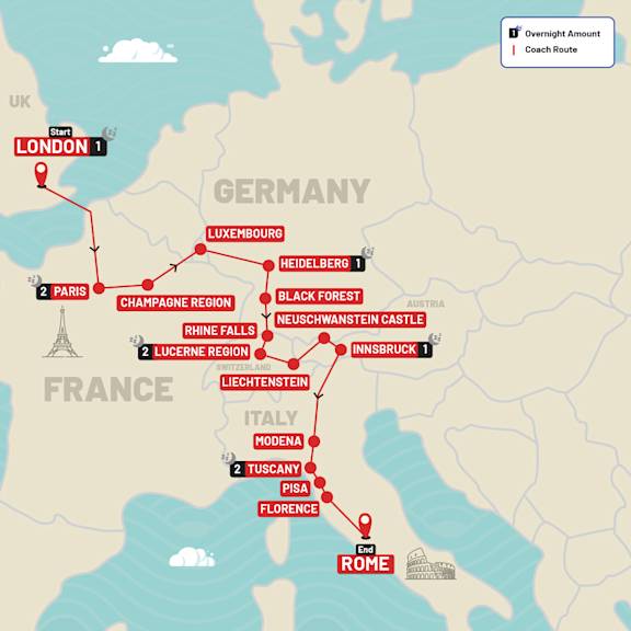 Best of Western Europe route map