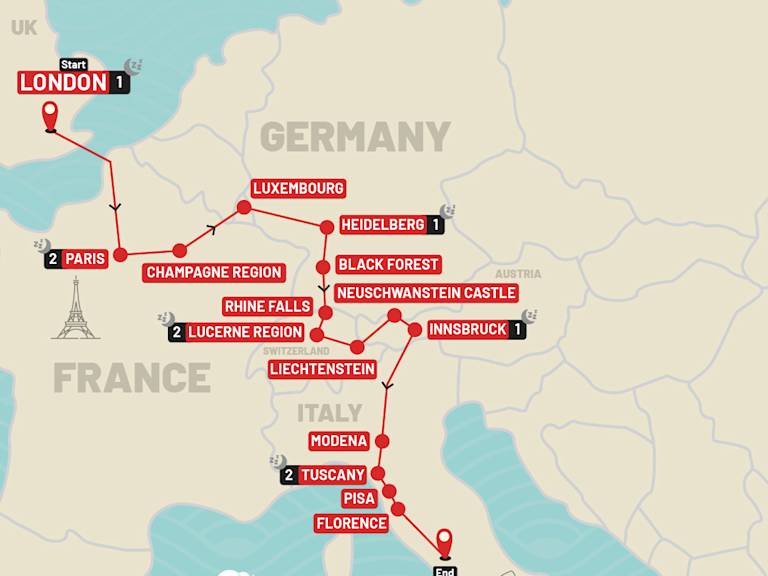 Best of Western Europe route map