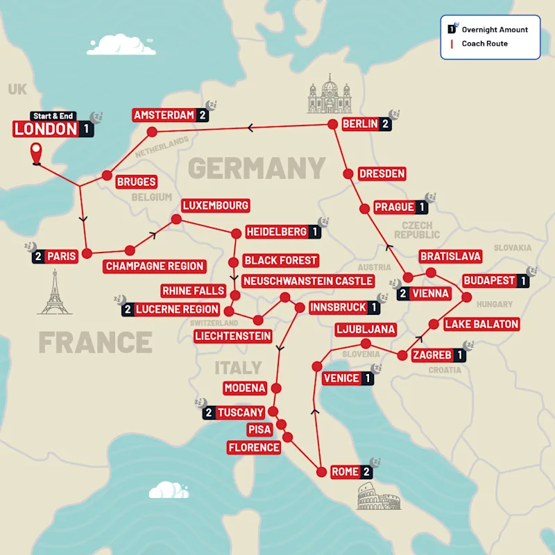 Europe tour map