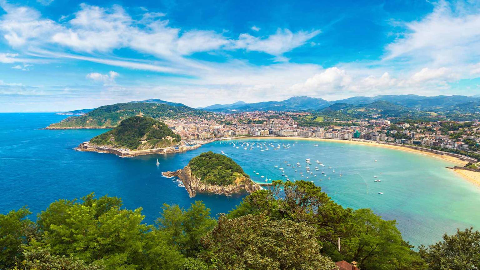 Panoramic-aerial-view-of-San-Sebastian-Donostia-in-a-beautiful-summer-day-Spain