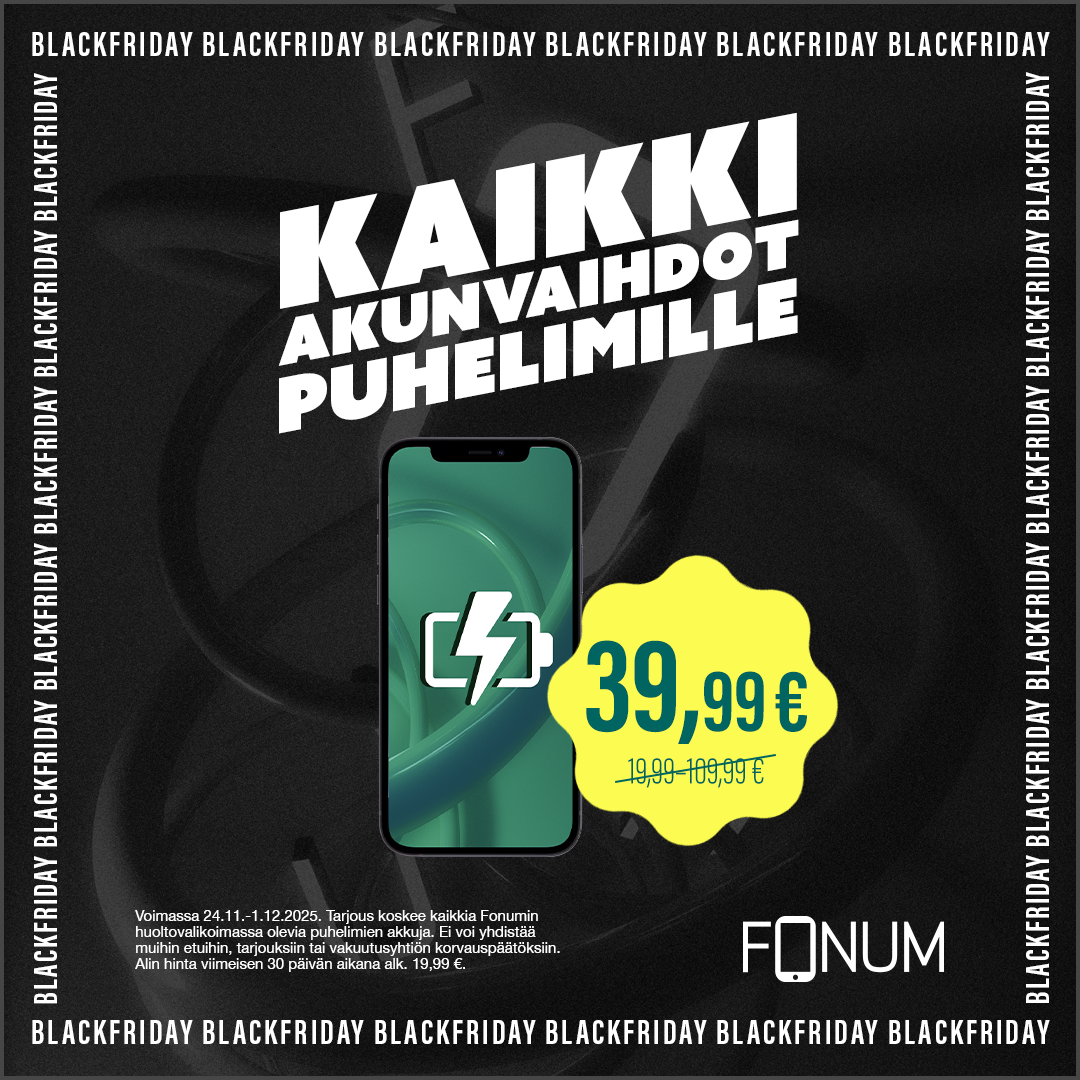 Fonum Black Week 2025: Kaikki puhelimien akunvaihdot 39,99 €