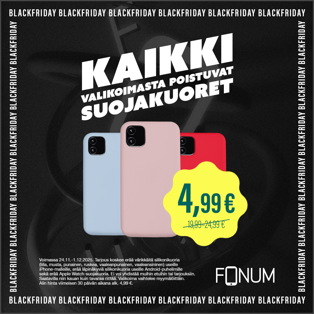 Fonum Black Week 2025: Kaikki valikoimasta poistuvat suojakuoret 4,99 €