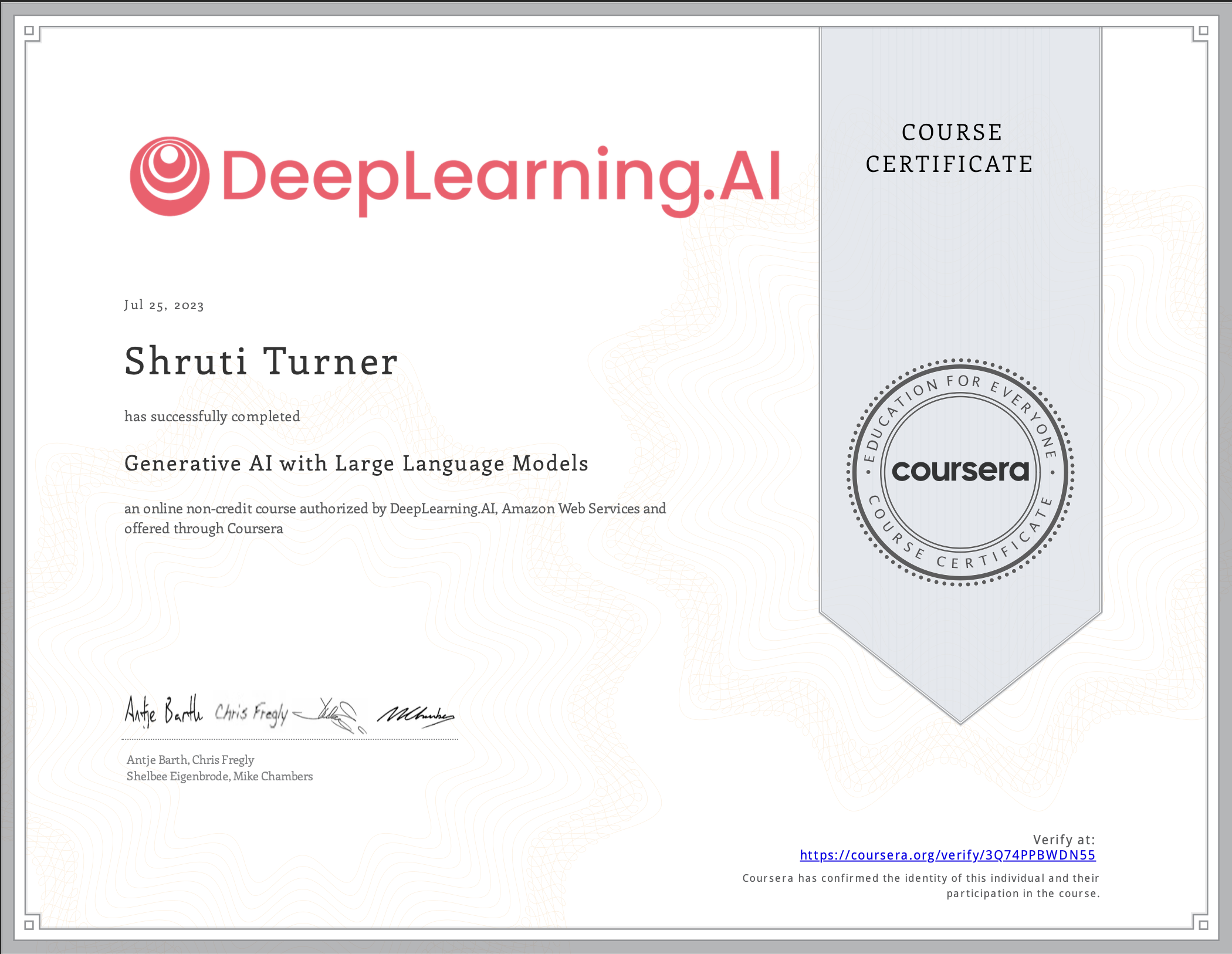 Cover Image for Coursera Course: Generative AI with Large Language Models
