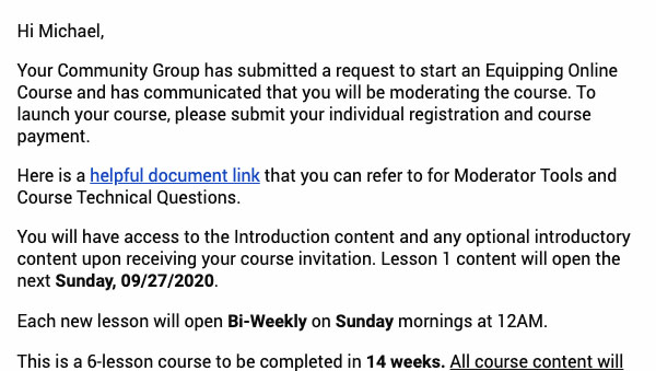 Community moderator email message