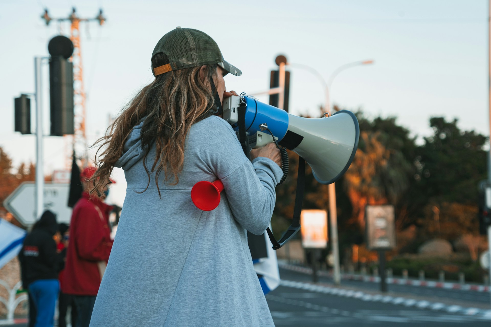 protester with megaphone