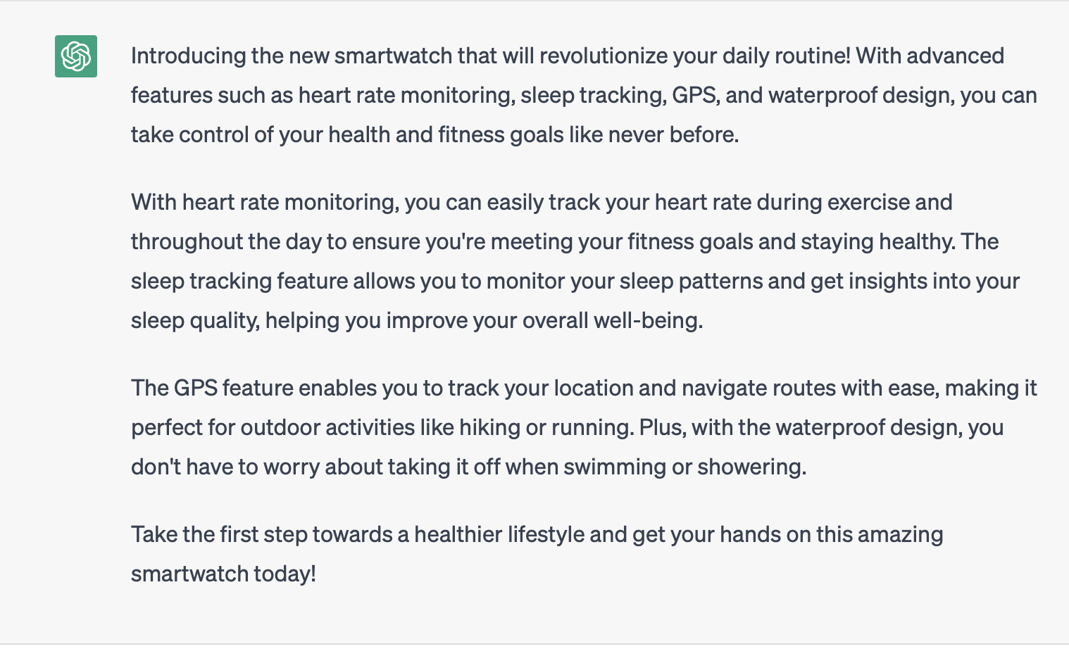 A product description for a new smartwatch