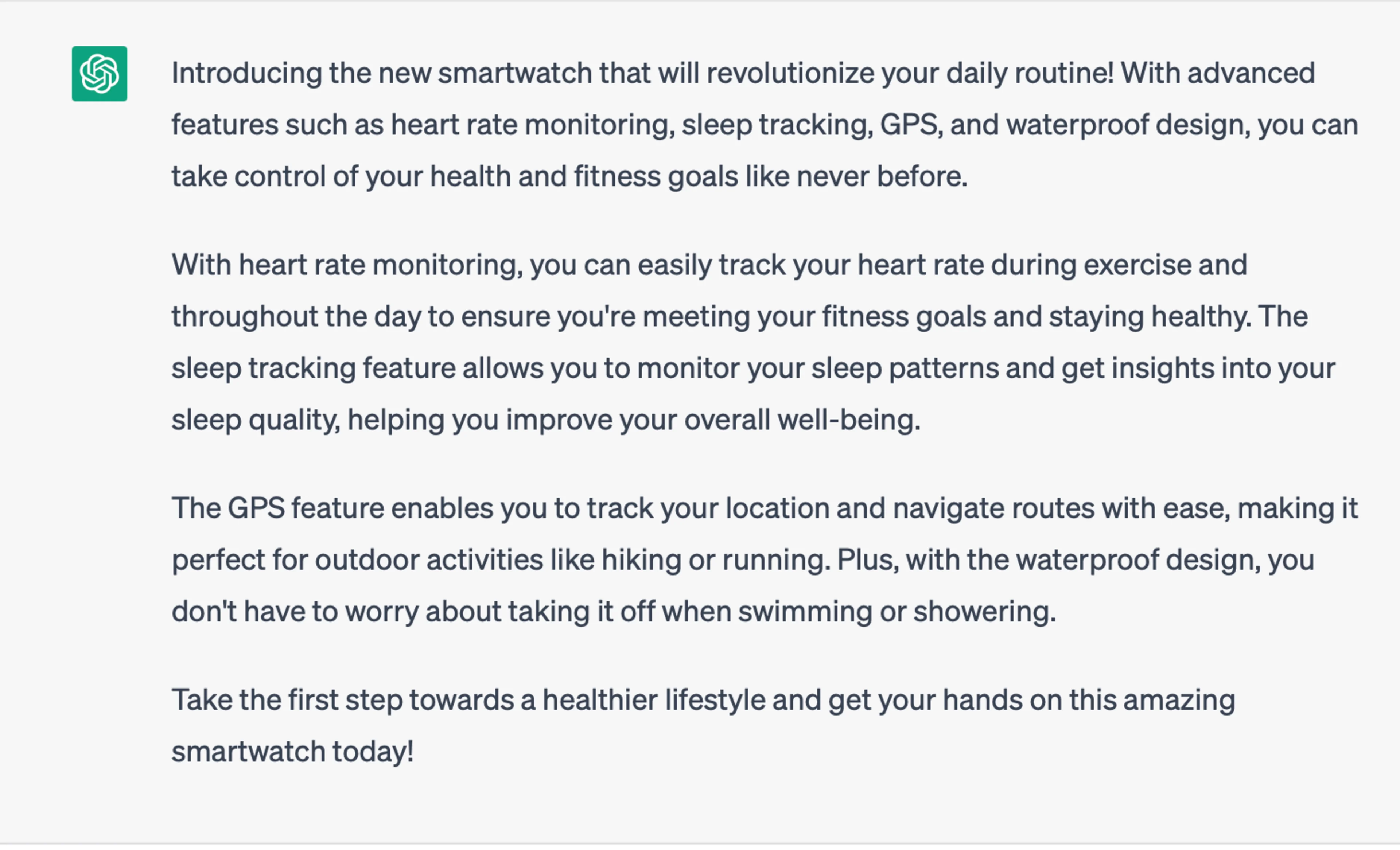 A product description for a new smartwatch