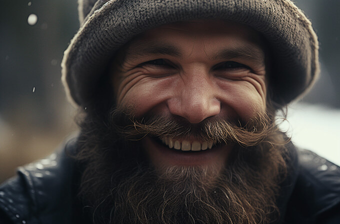  man smiling with beard 