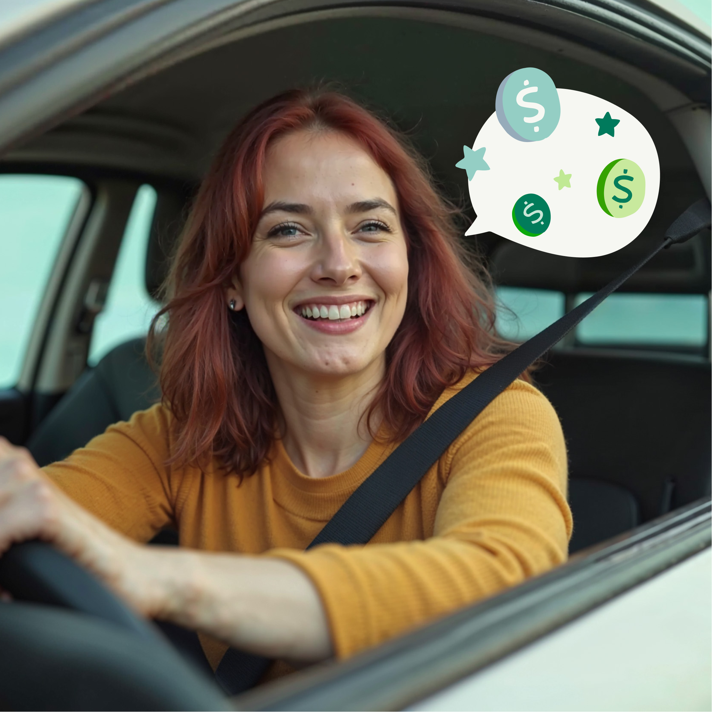 HR Photo Ginger hair woman driving 2361x2361px