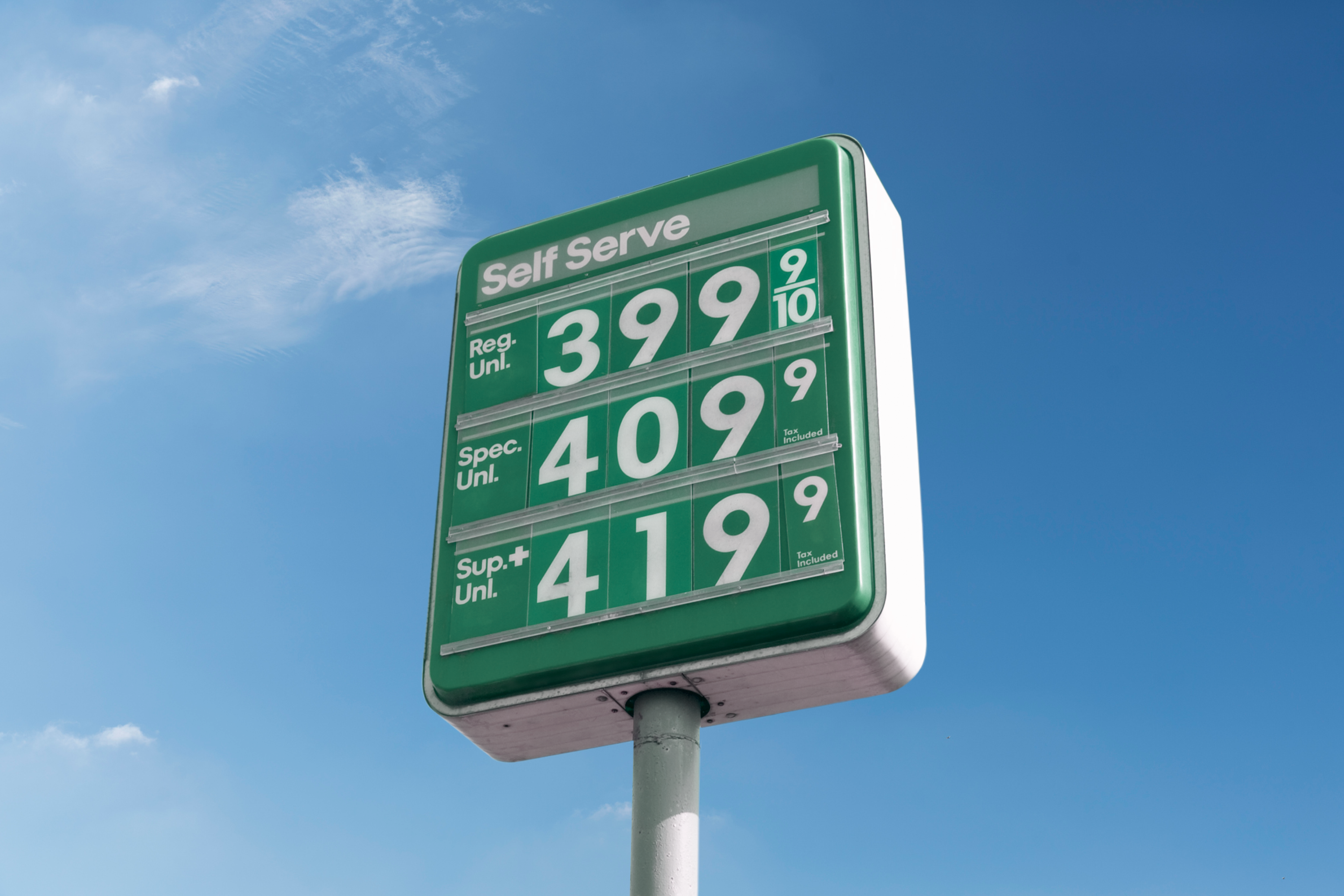 sign showing gas prices