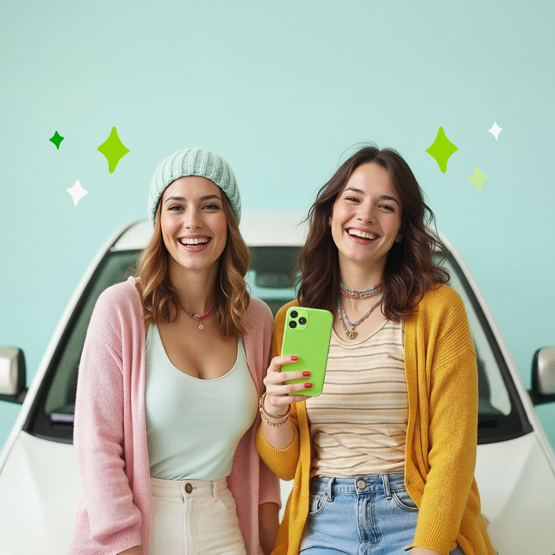 HR Photo Two female friends smile w phone 1140x1140px