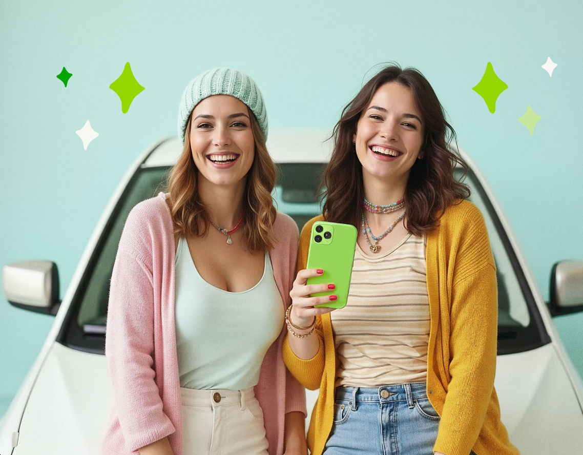 HR Photo Two female friends smile w phone 1138x888px