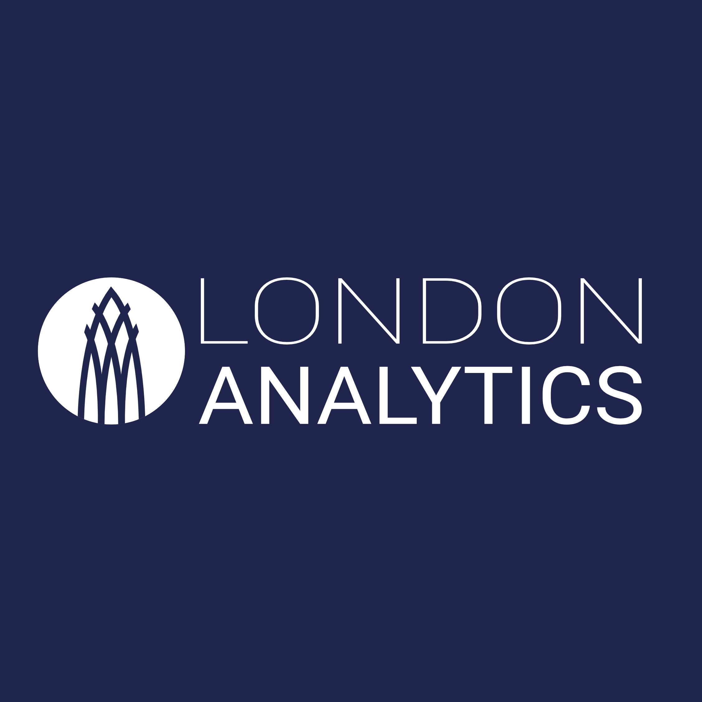 London Analytics -logo-white with blue background square