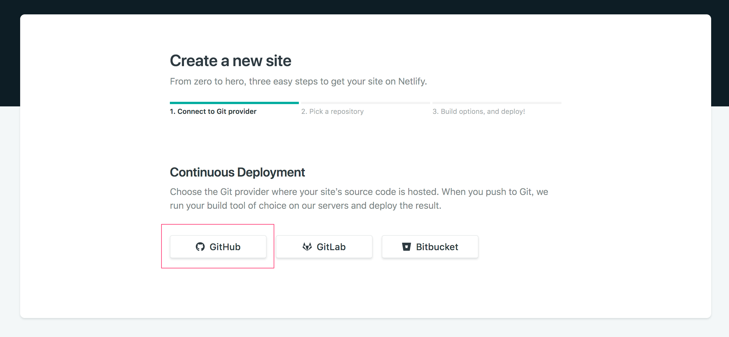 netlify Select Repository Hosting Service