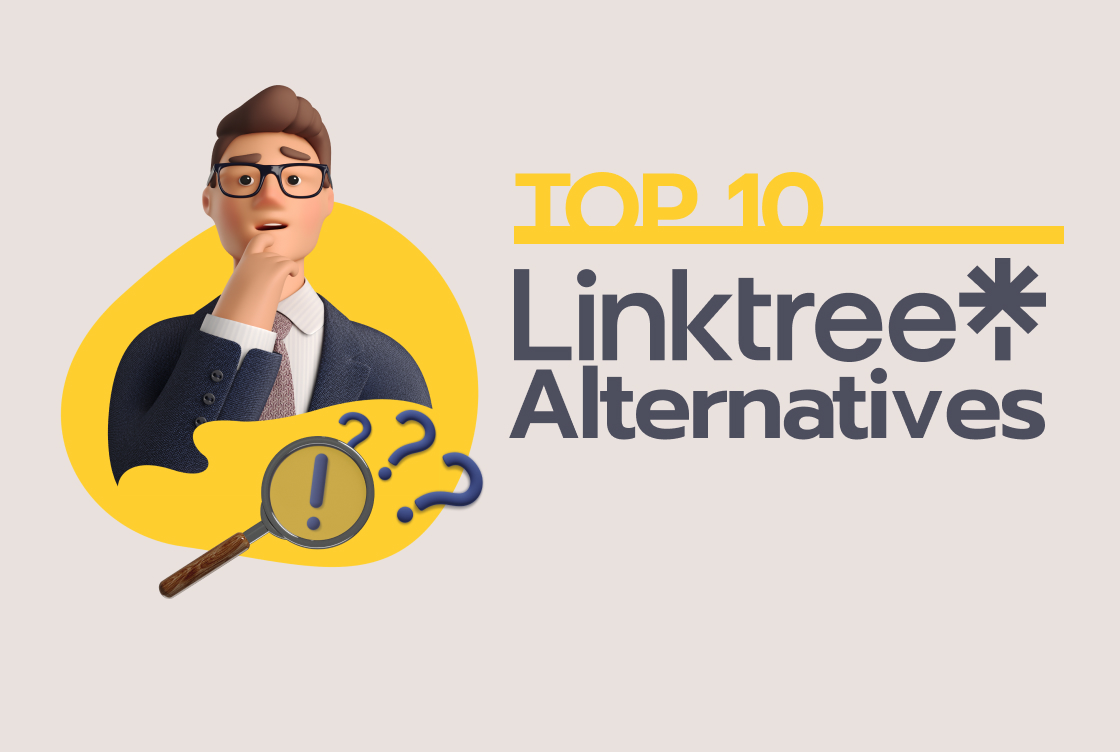 thinking man icons and writing "Top ten Linktree alternatives in 2023"