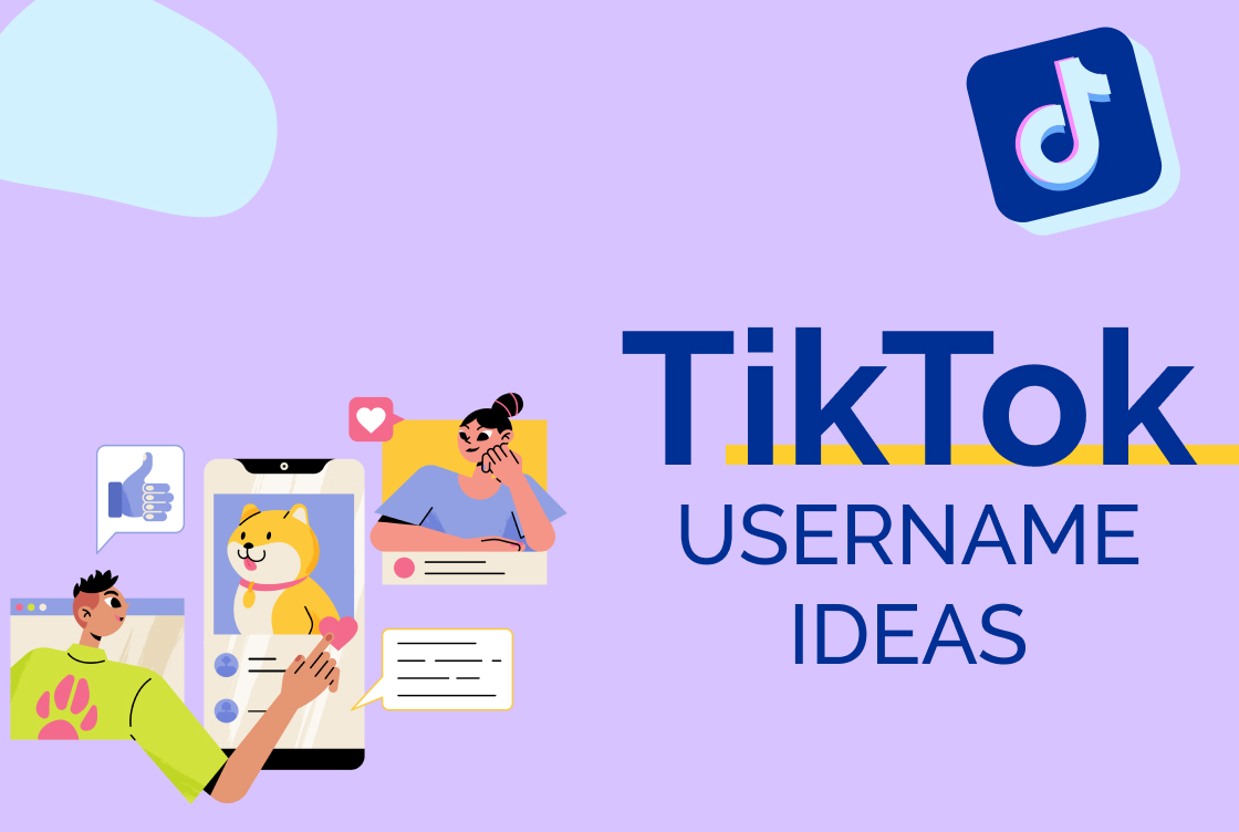 tiktok logo is on the right, there is illustration on the left