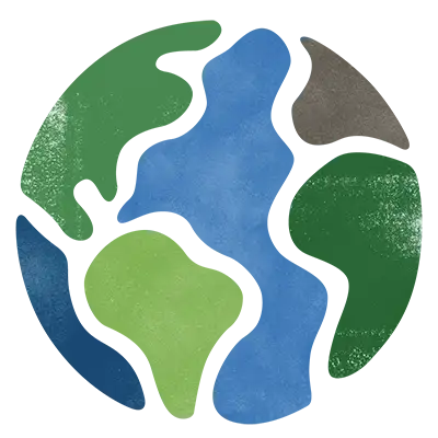 Ilustración marrón, azul y verde de la Tierra.