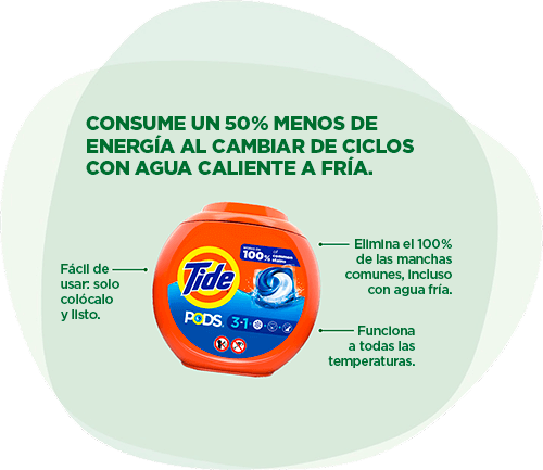 Tide PODS: Consume un 50 % menos de energía al cambiar de ciclos con agua caliente a fría. Fácil de usar: solo colócalo y listo. Elimina el 100 % de las manchas comunes, incluso con agua fría. Funciona a todas las temperaturas.
